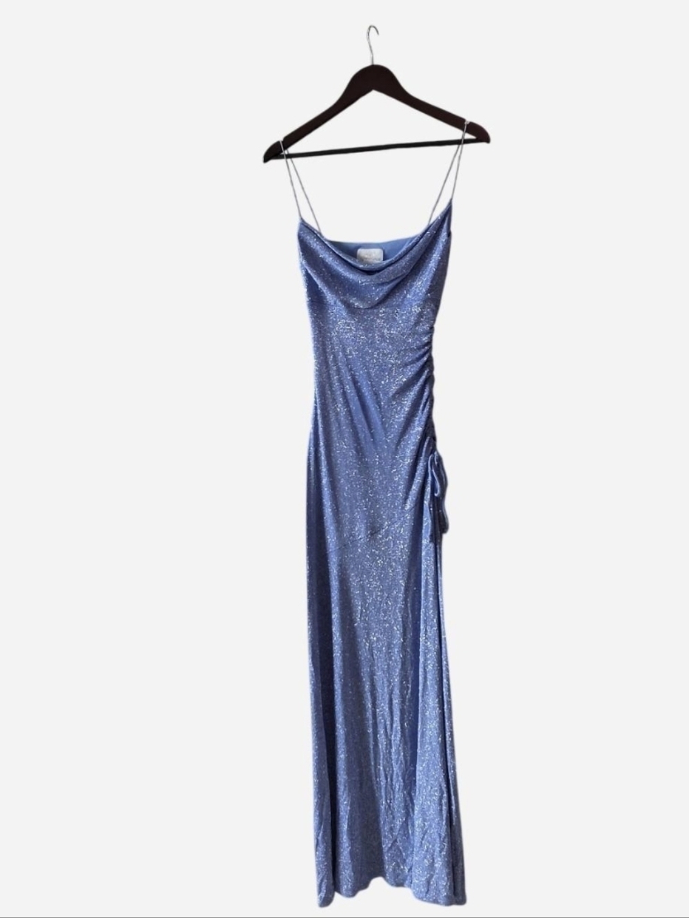 Blue Shimmery Cowl Neck Slip Dress
